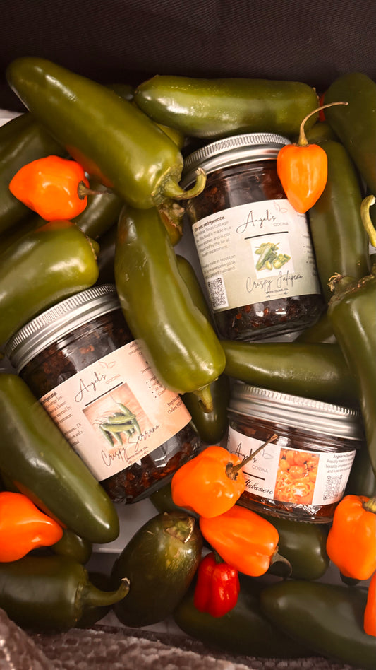 Angel's Cocina's fiery collection with our Crispy Peppers 3-Pack. Crispy Jalapeno, Serrano, and Habanero